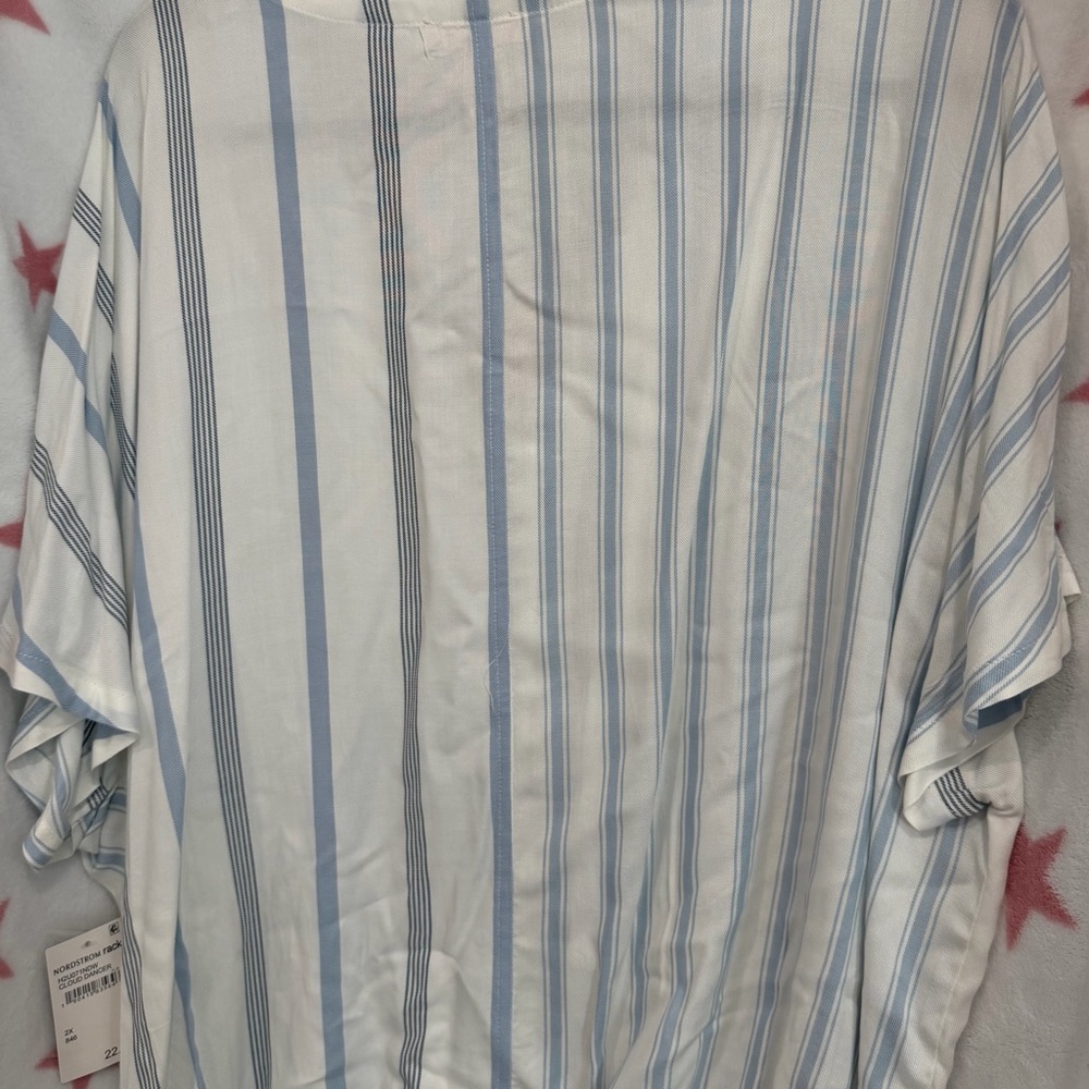 COMO VINTAGE 2X. Blue & White Striped Tie-Front Blouse - Picture 2 of 5